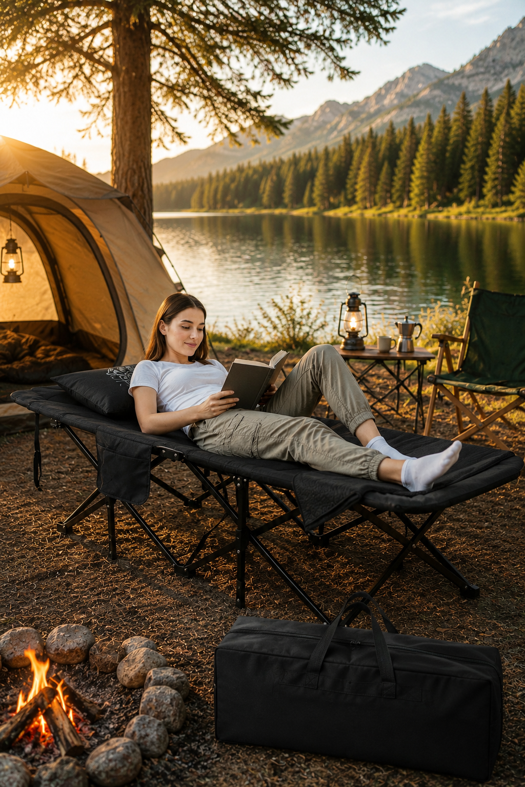 EFSANE KAMP - Konfor Ultralight Kampet Portatif Kamp Yatağı Siyah -  190x68x35cm