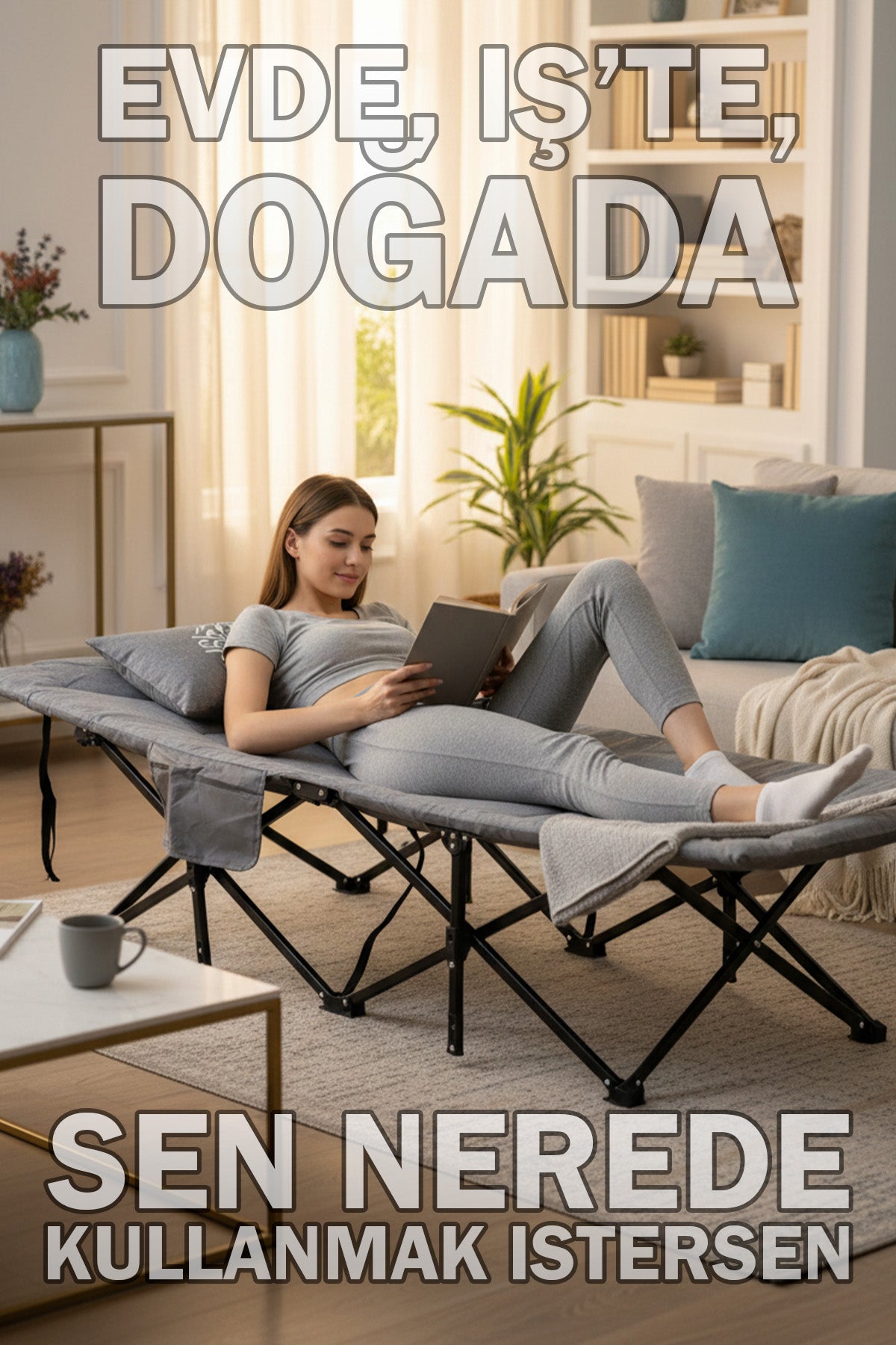 EFSANE KAMP - Konfor Ultralight Kampet Portatif Kamp Yatağı Gri-  190x68x35cm