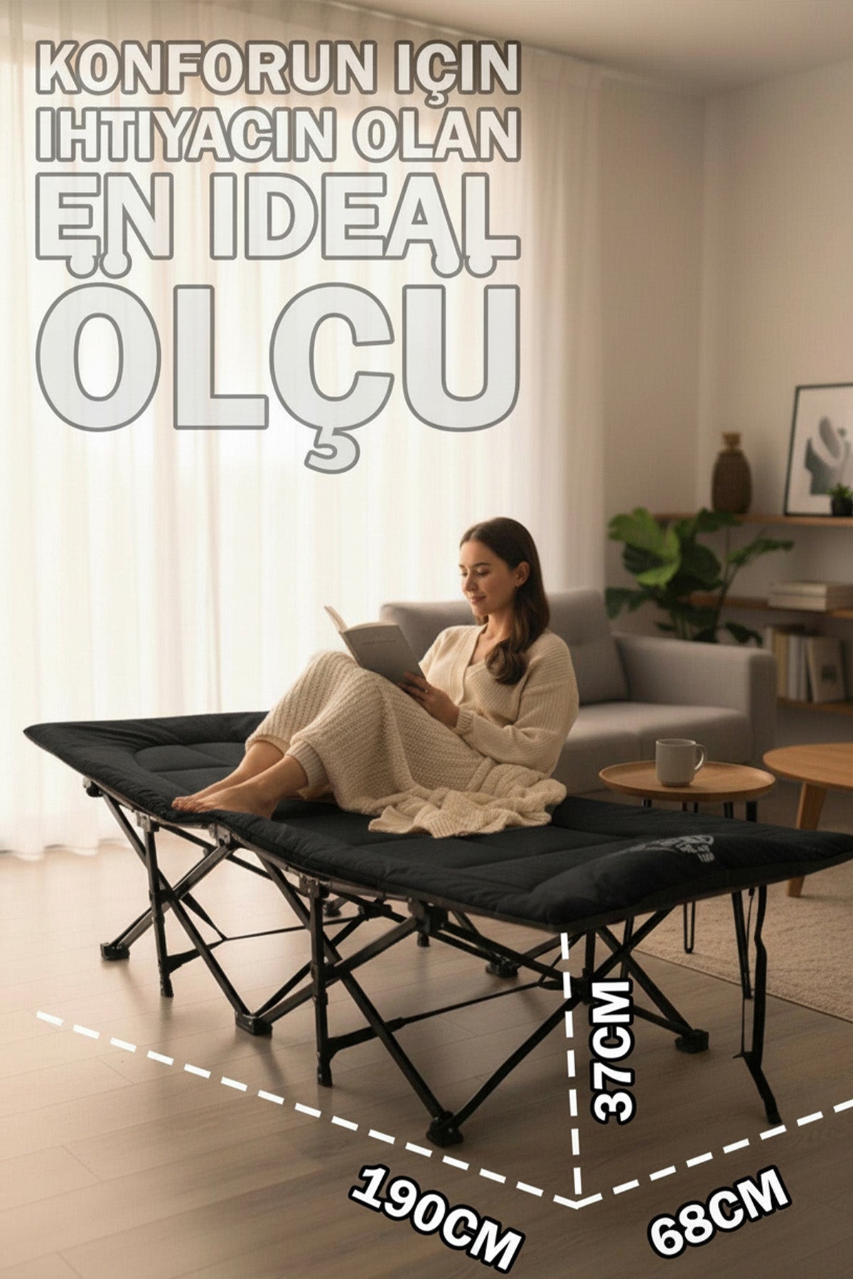 EFSANE KAMP - Konfor Ultralight Kampet Portatif Kamp Yatağı Siyah -  190x68x35cm