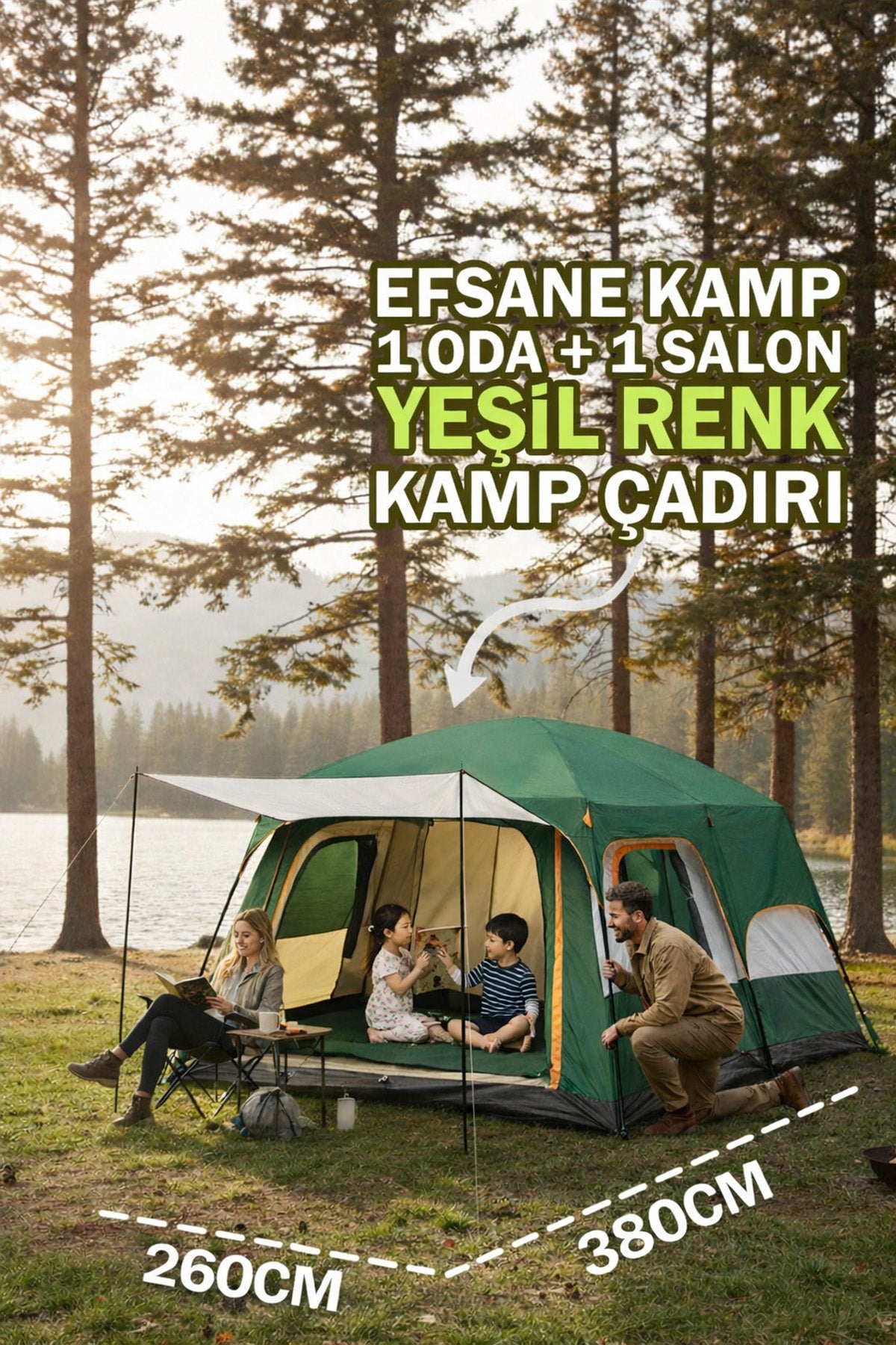 EFSANE KAMP - Medium Kamp Çadırı 1 Oda + 1 Salon - 10 Kişilik - Yeşil