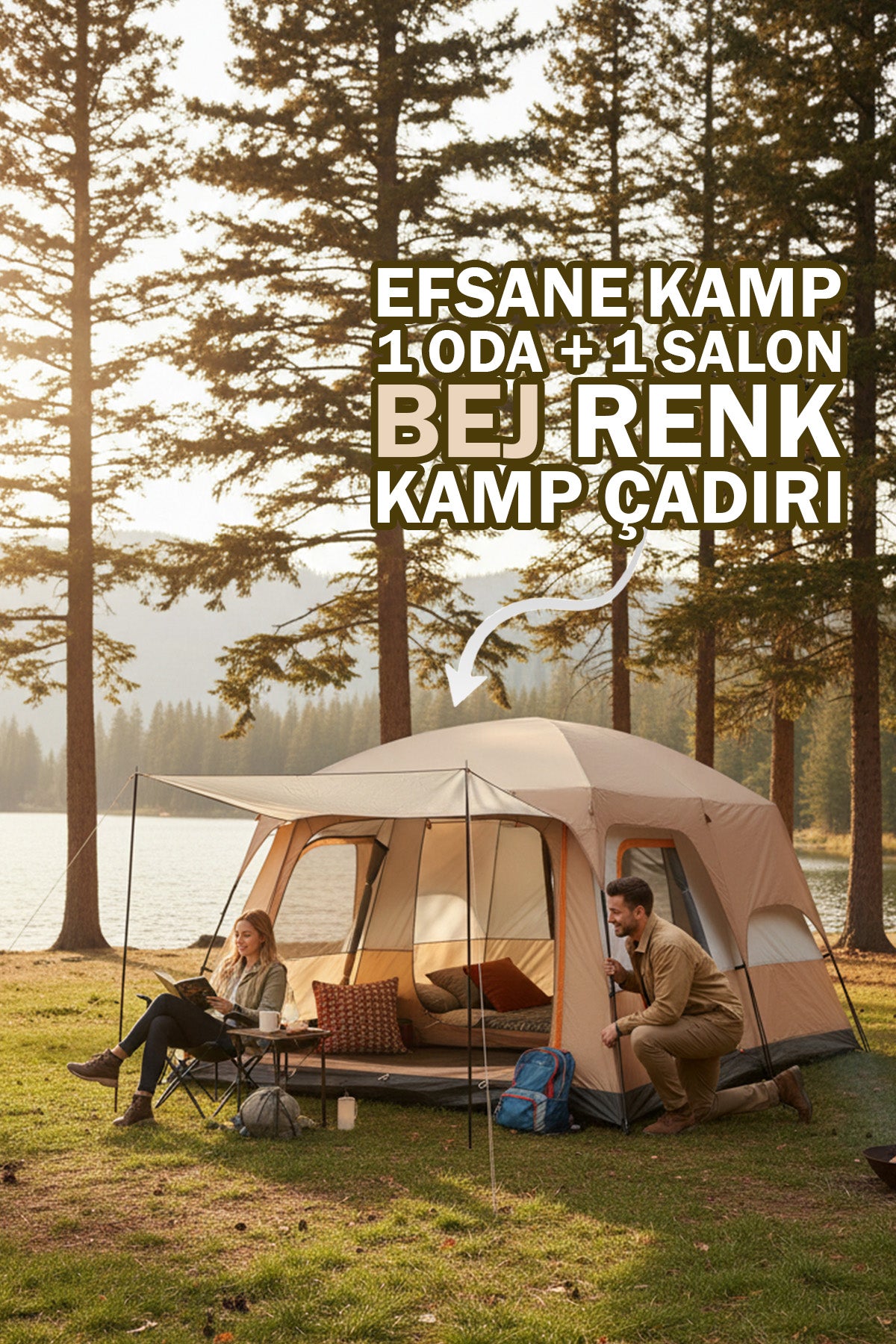 EFSANE KAMP - Medium Kamp Çadırı 1 Oda + 1 Salon - 10 Kişilik - Bej