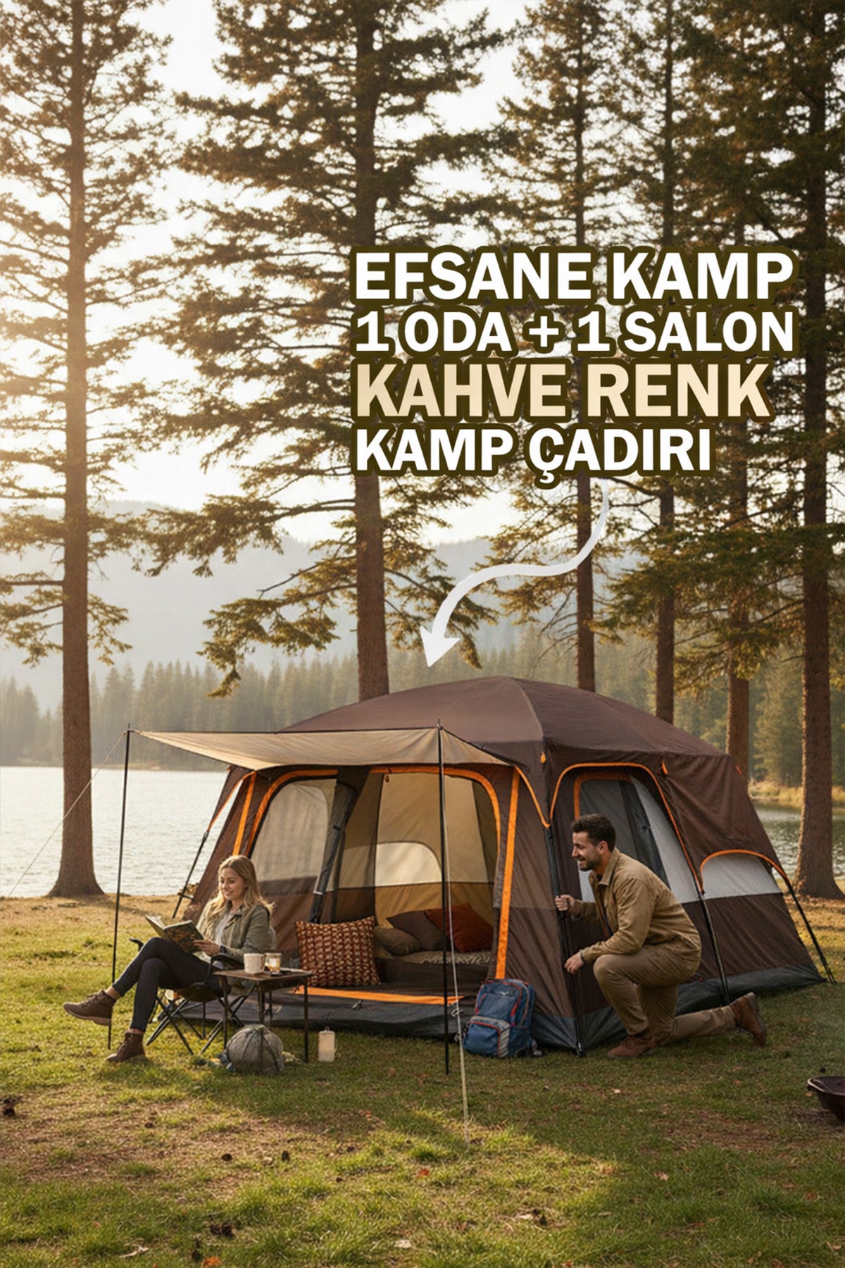 EFSANE KAMP - Medium Kamp Çadırı 1 Oda + 1 Salon - 10 Kişilik - Kahverengi