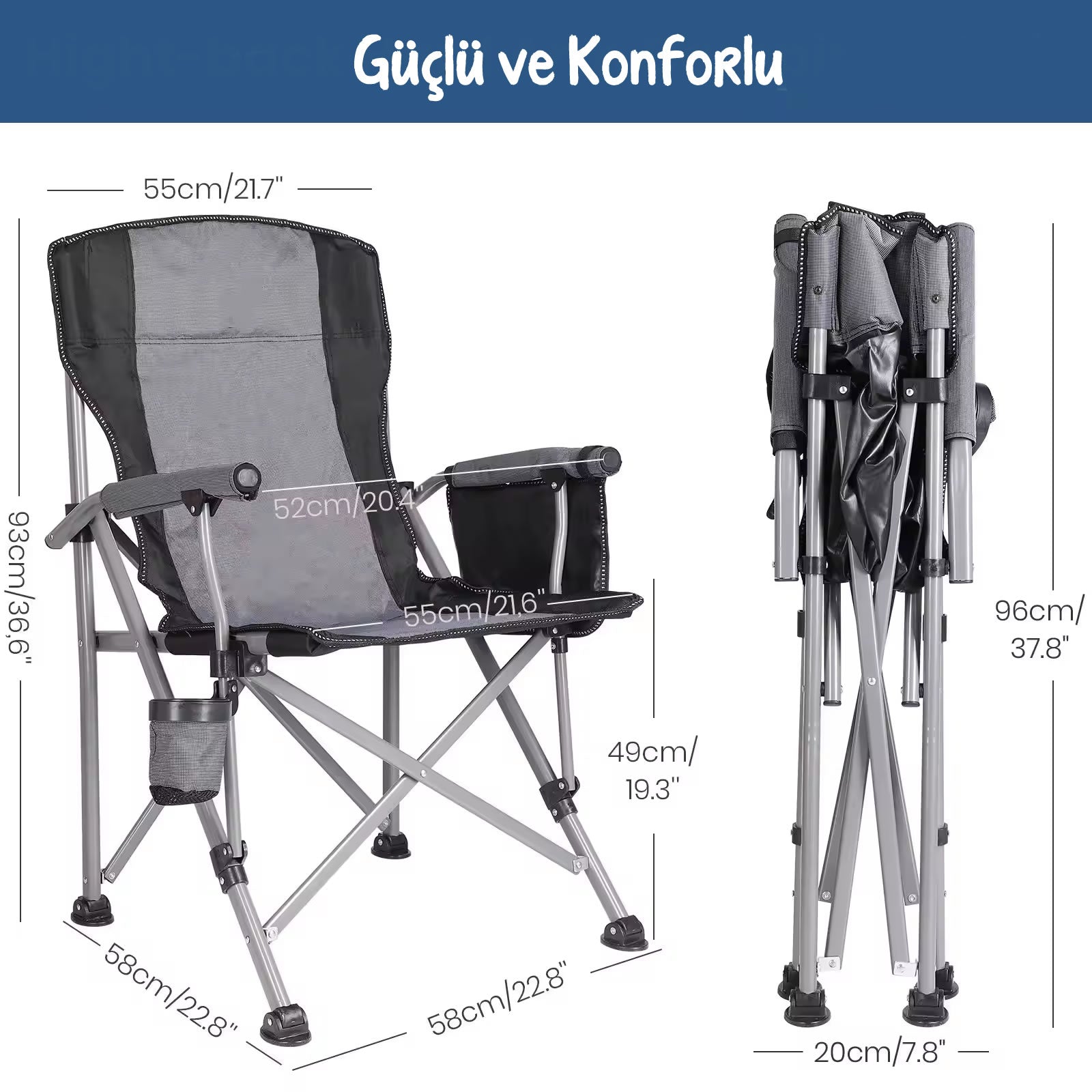 Efsane Kamp - Profesyonel Fold&Go Katlanır Kamp Sandalyesi – Gri